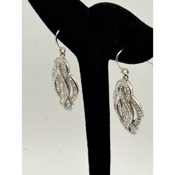 Sterling Silver CZ Fancy Flower Dangle Earrings 6.9g - Picture 4 of 15